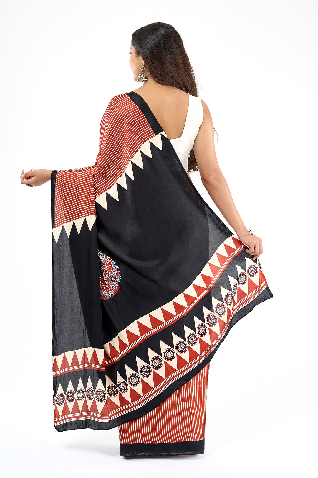 Teejh Preshka Red and Black Digital Print Modal Silk Saree