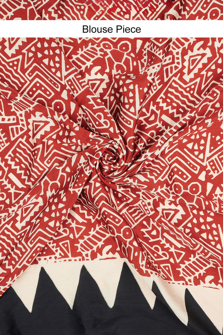 Teejh Preshka Red and Black Digital Print Modal Silk Saree