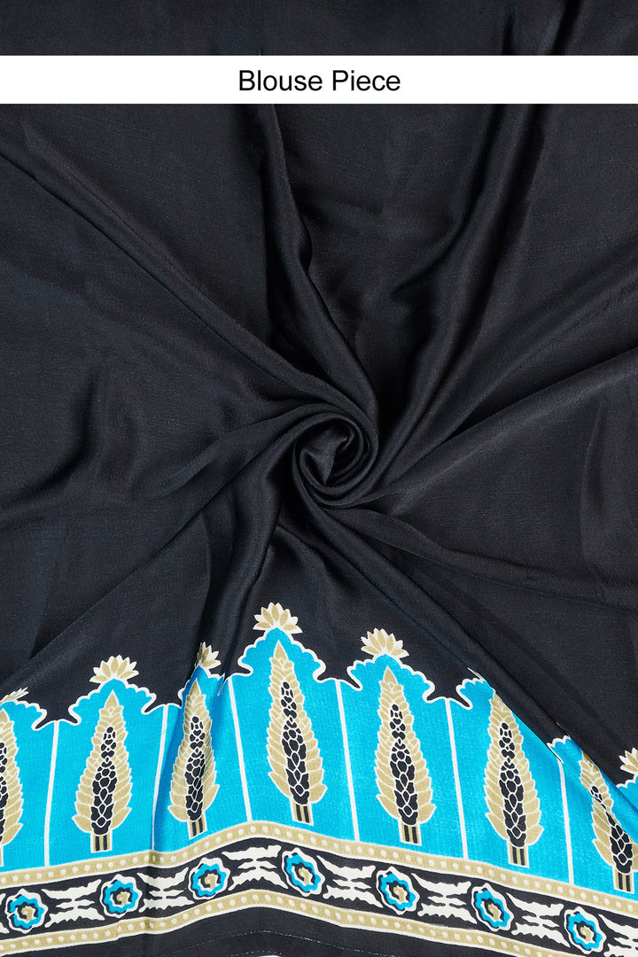 Teejh Rayza Off white, Sage and blue Digital Print Modal Silk Saree