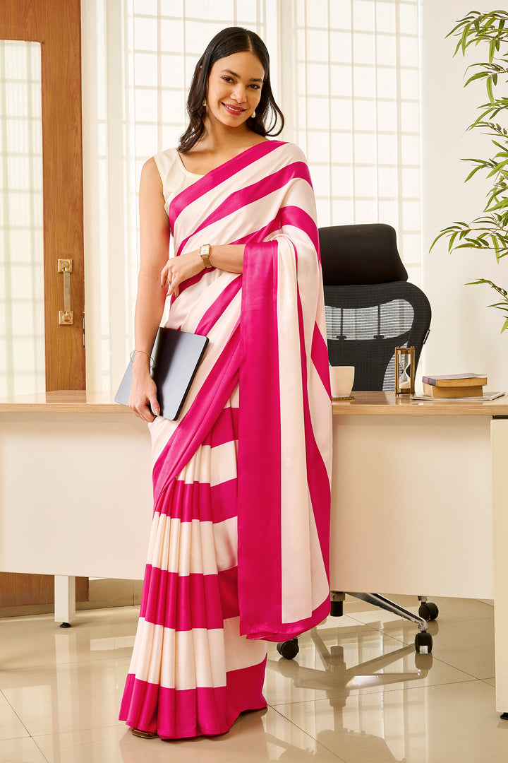 Teejh Aroka White and Pink Digital Print Modal Silk Saree