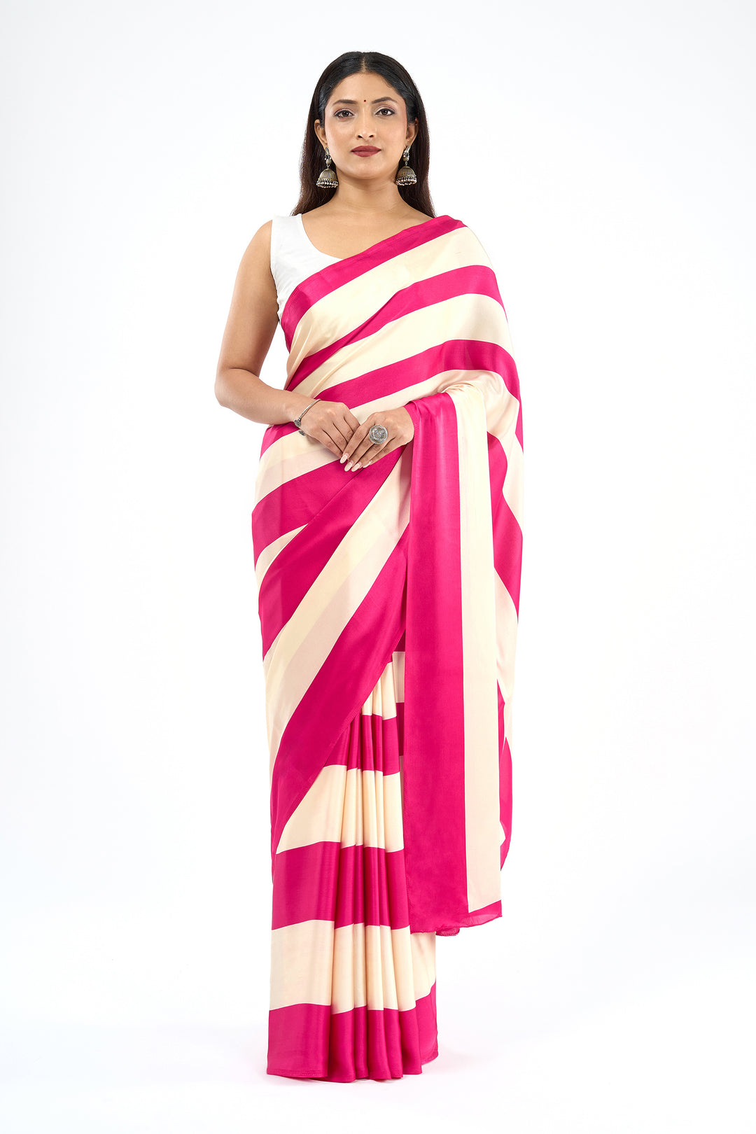 Teejh Aroka White and Pink Digital Print Modal Silk Saree