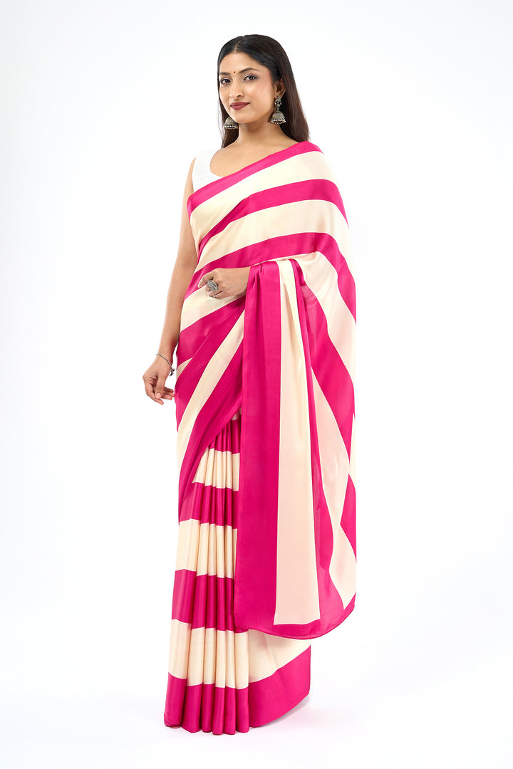 Teejh Aroka White and Pink Digital Print Modal Silk Saree