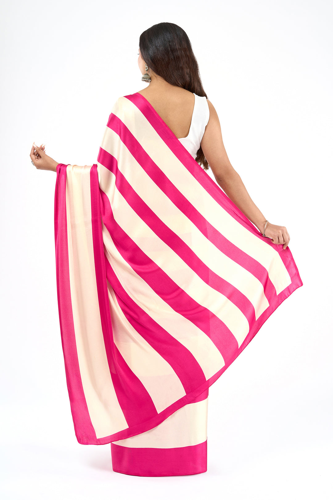Teejh Aroka White and Pink Digital Print Modal Silk Saree