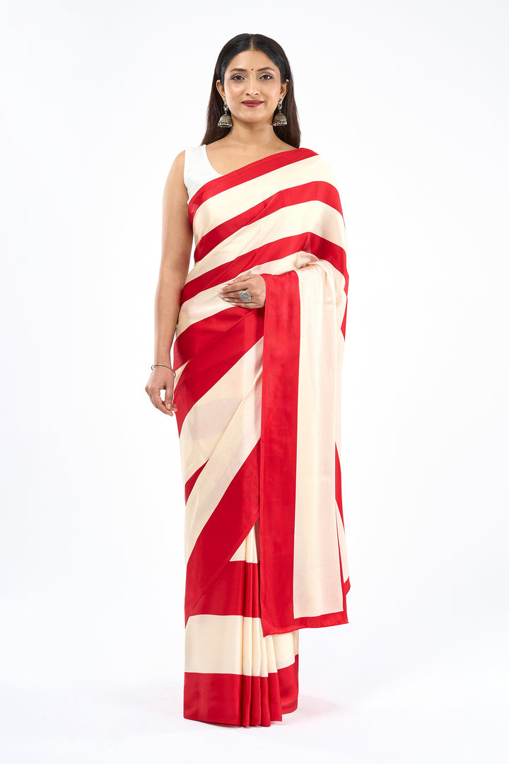 Teejh Aroka cream and Red Digital Print Modal Silk Saree