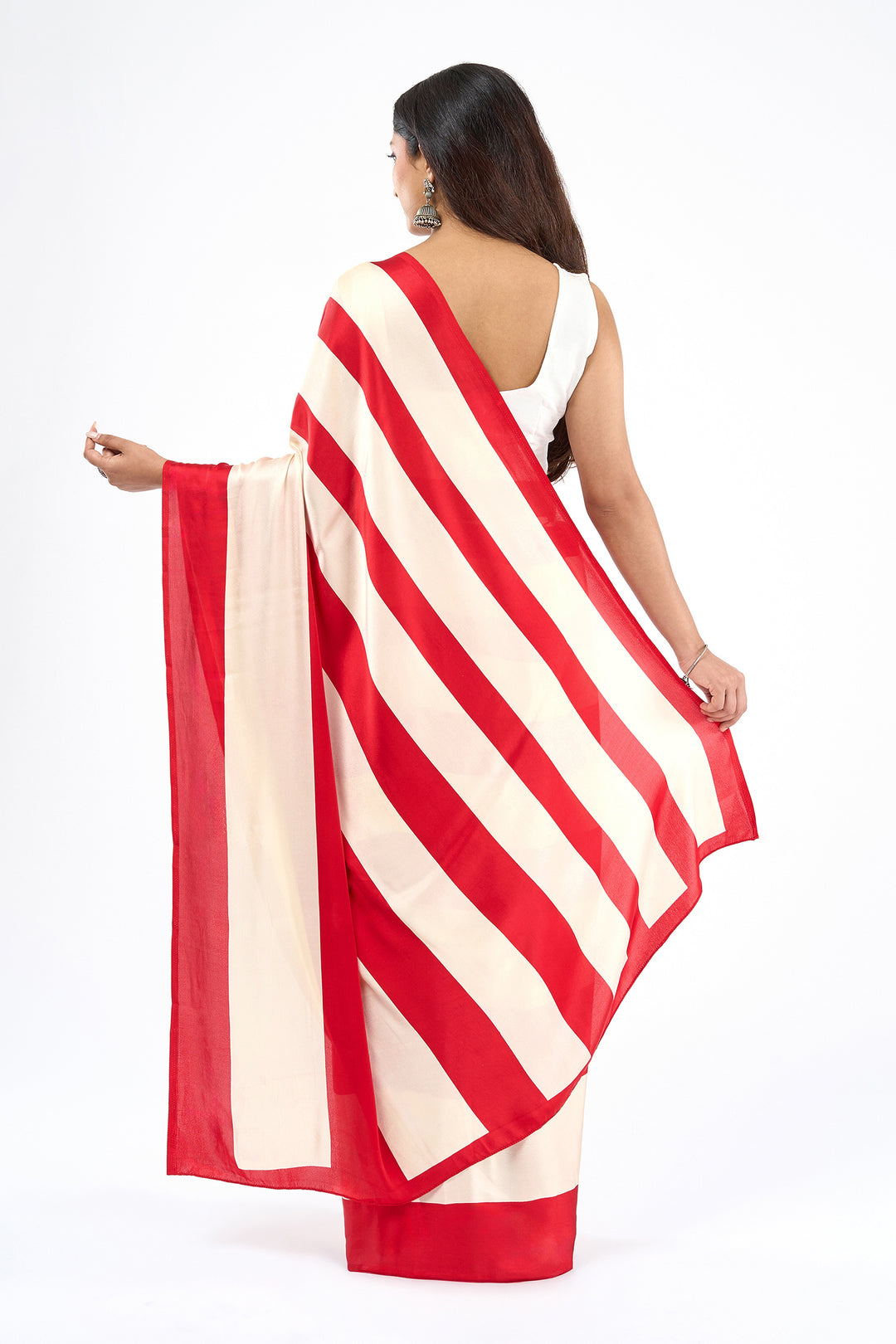 Teejh Aroka cream and Red Digital Print Modal Silk Saree