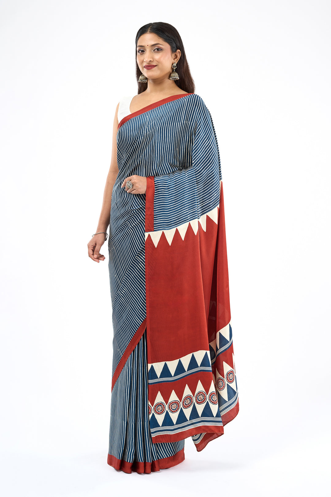 Teejh Tarni Navy and Rust Digital Print Modal Silk Saree