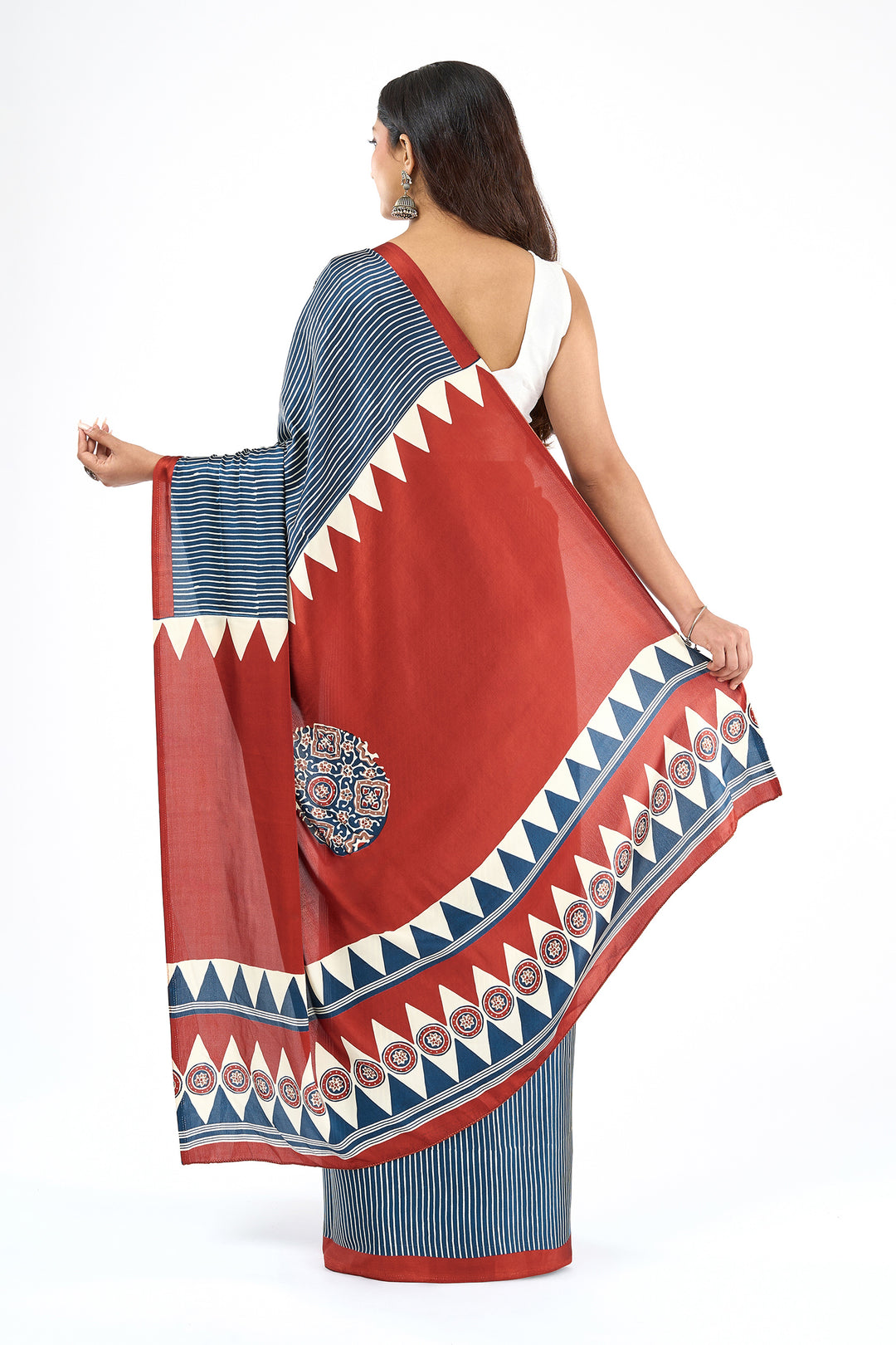 Teejh Tarni Navy and Rust Digital Print Modal Silk Saree