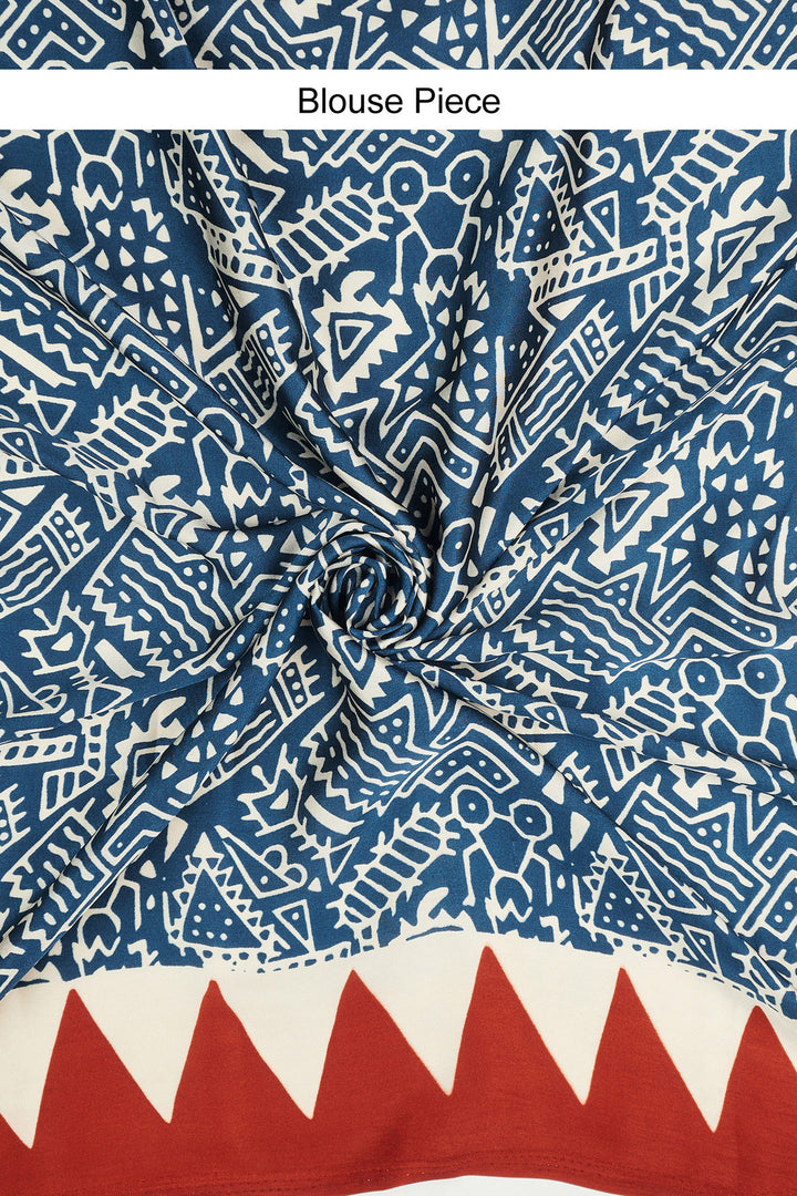 Teejh Tarni Navy and Rust Digital Print Modal Silk Saree