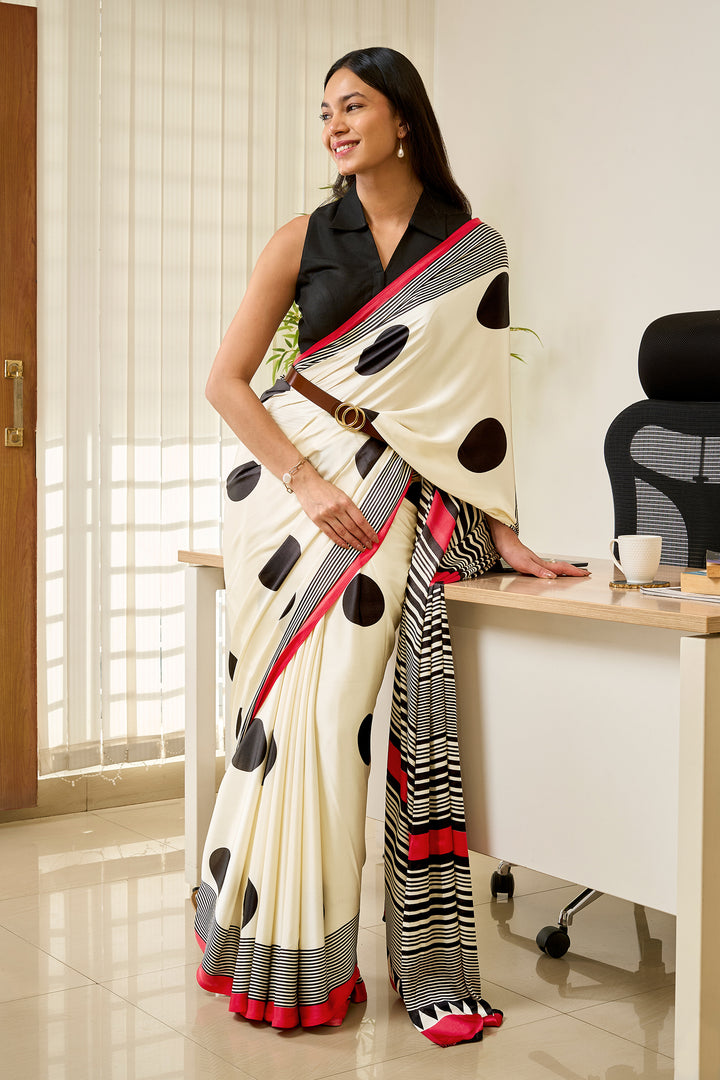 Teejh Afrina Cream, Black and Red Digital Print Modal Silk Saree