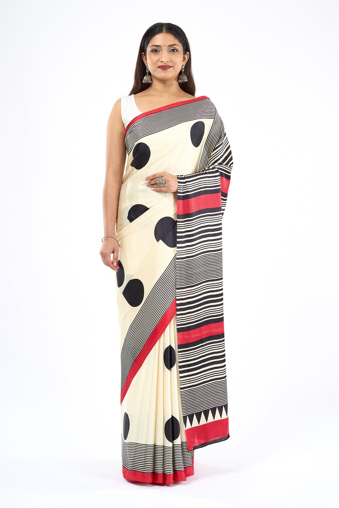 Teejh Afrina Cream, Black and Red Digital Print Modal Silk Saree