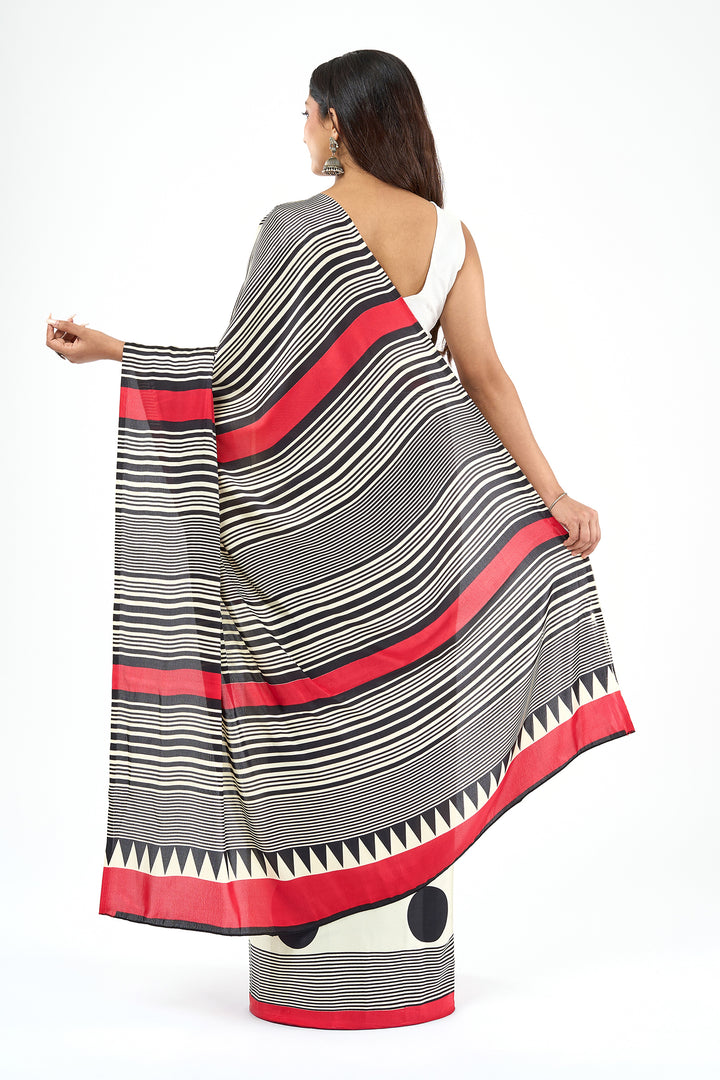 Teejh Afrina Cream, Black and Red Digital Print Modal Silk Saree