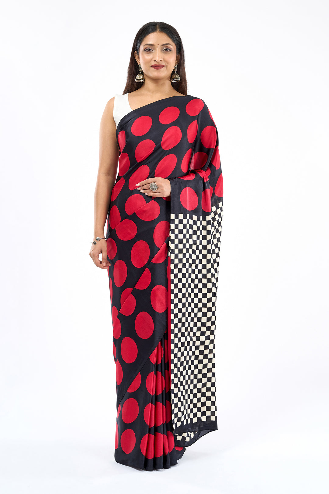 Teejh Afu Black and Red Digital Print Modal Silk Saree