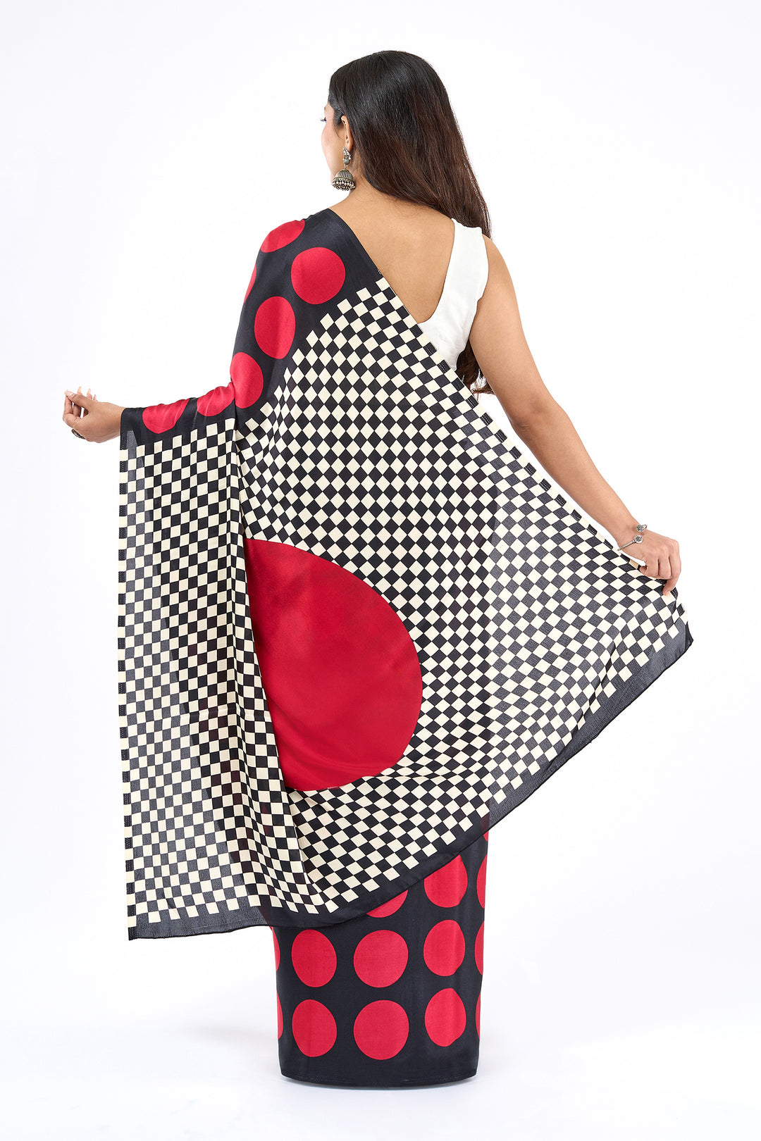 Teejh Afu Black and Red Digital Print Modal Silk Saree