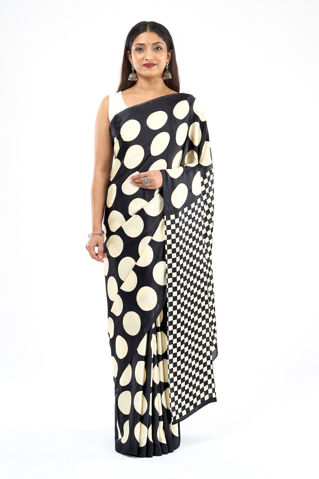 Teejh Afu Black and Cream Digital Print Modal Silk Saree