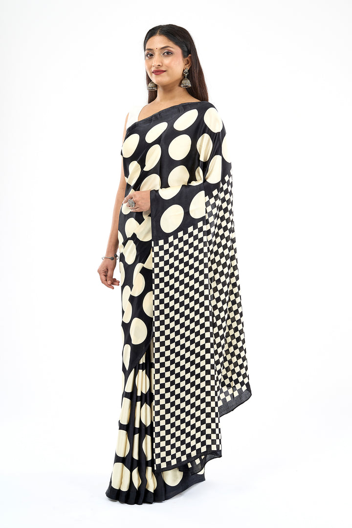 Teejh Afu Black and Cream Digital Print Modal Silk Saree
