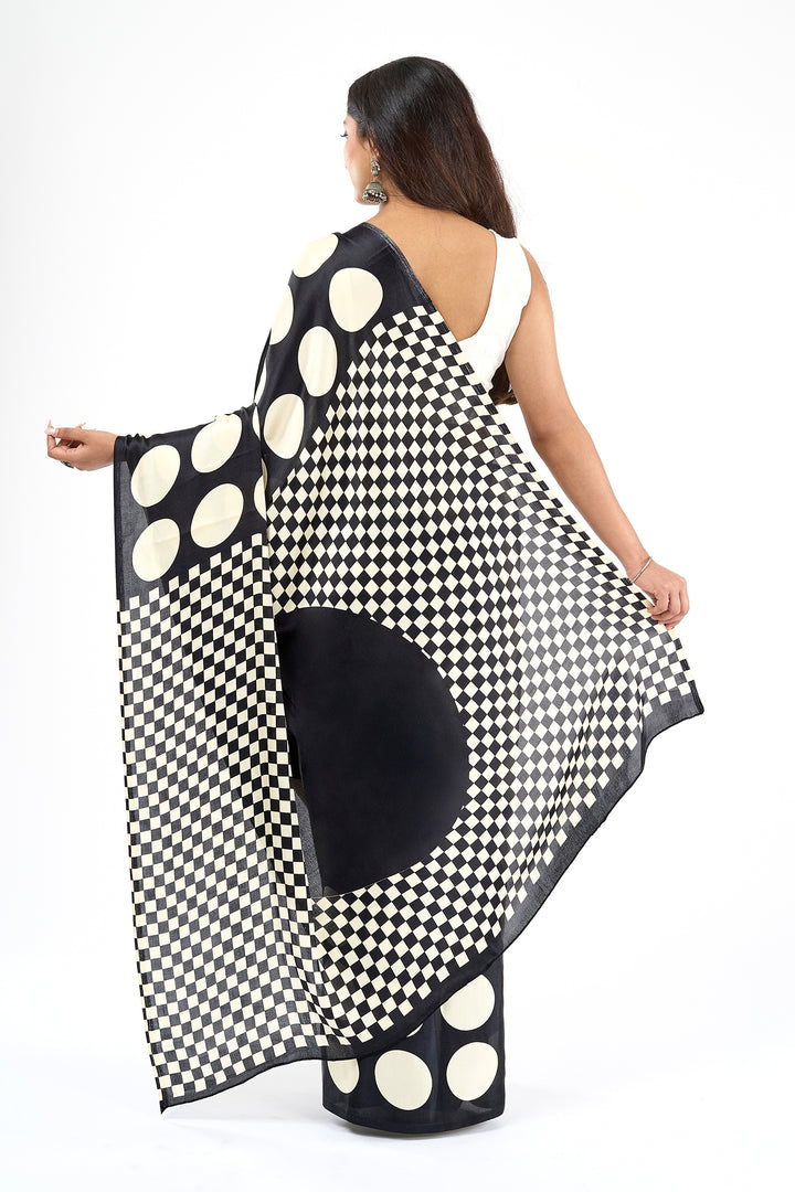 Teejh Afu Black and Cream Digital Print Modal Silk Saree