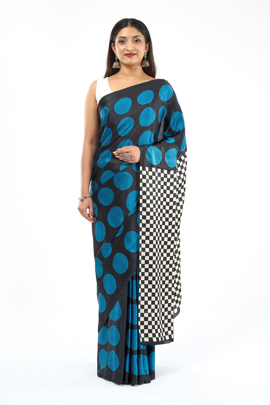 Teejh Afu Blue and Black Digital Print Modal Silk Saree