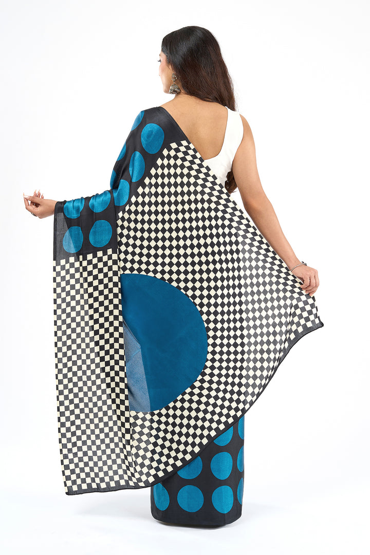 Teejh Afu Blue and Black Digital Print Modal Silk Saree
