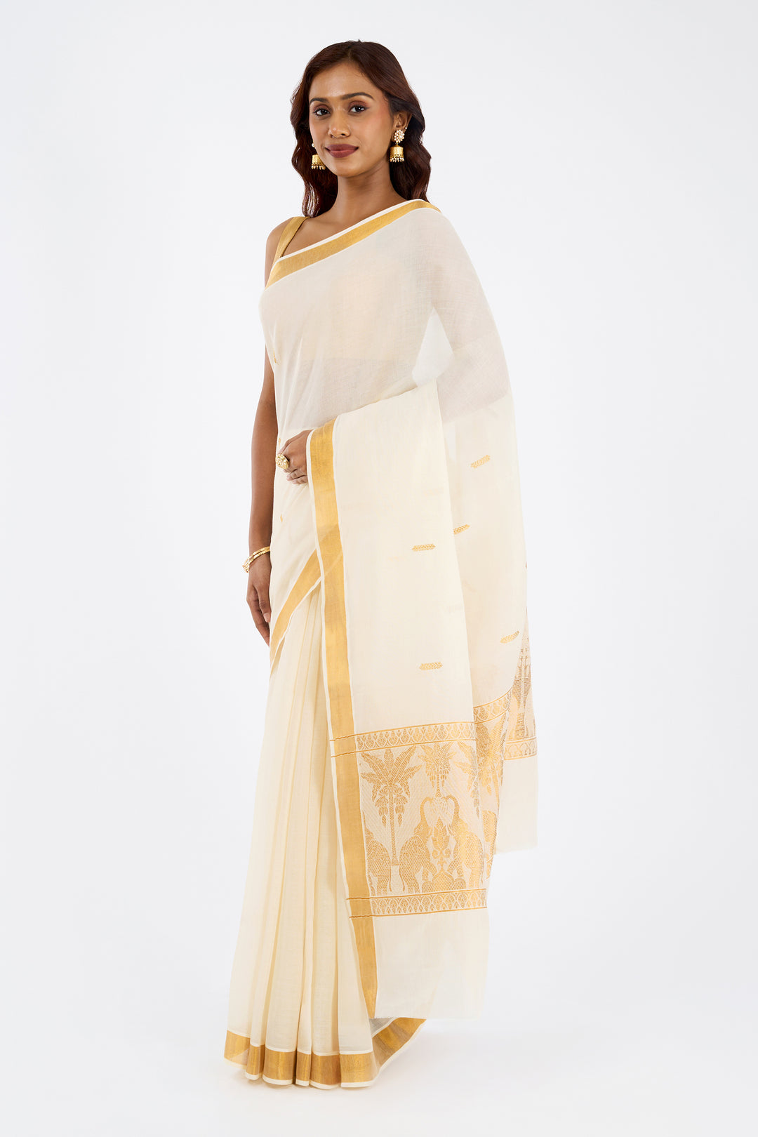Teejh Bindu Cotton Off white and Black Kasavu Saree