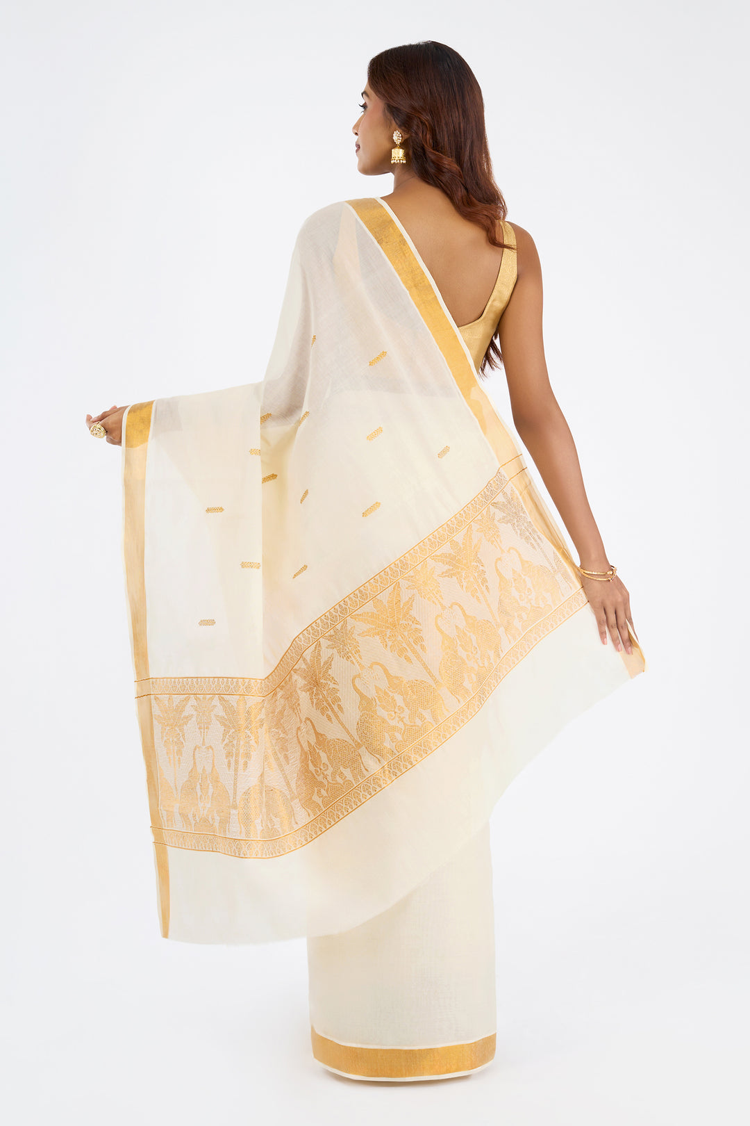 Teejh Bindu Cotton Off white and Black Kasavu Saree
