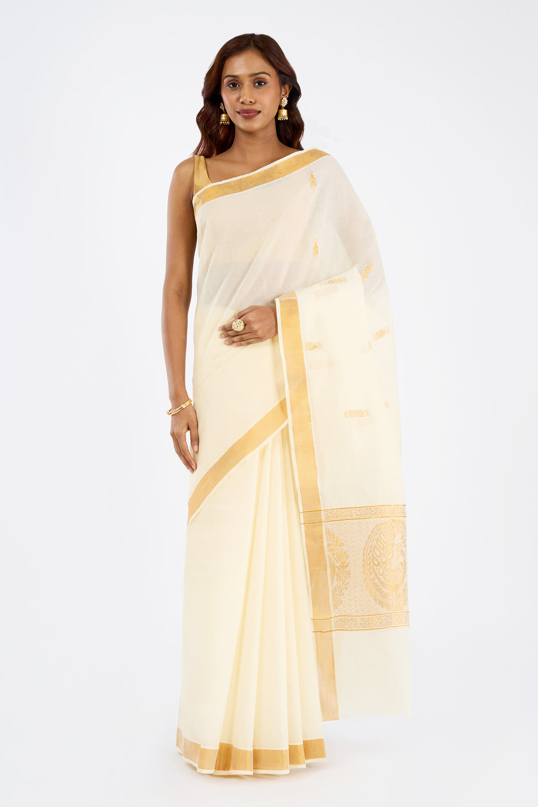 Teejh Saroj Cotton Off white and Black Kasavu Saree
