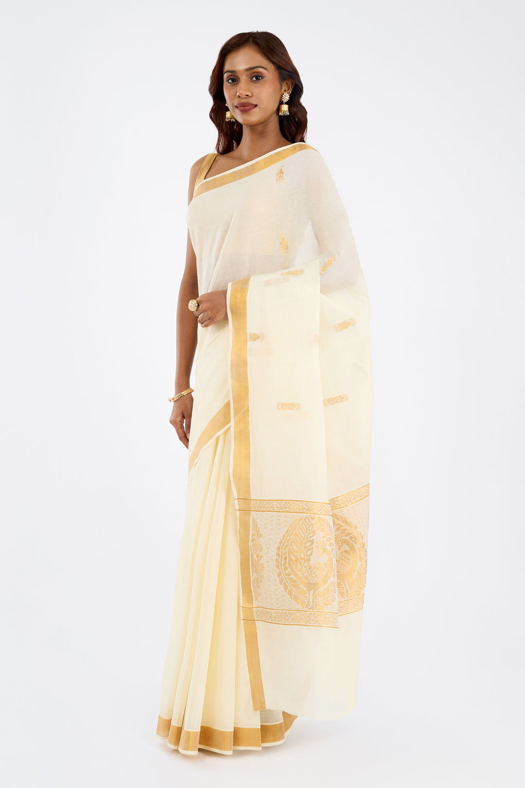 Teejh Saroj Cotton Off white and Black Kasavu Saree