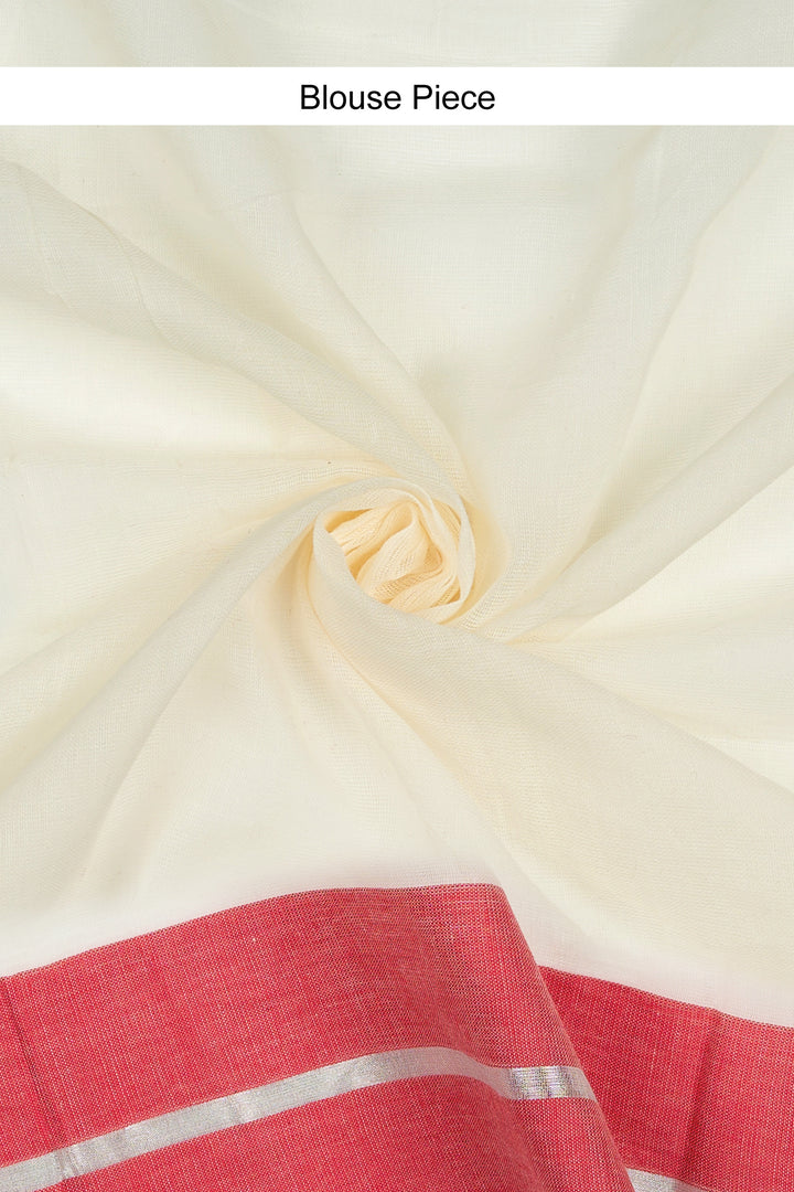 Teejh Aabheri OffWhite &amp; Red Cotton Saree