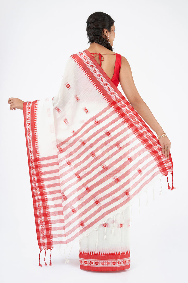 Teejh Deepanjali OffWhite &amp; Red Cotton Saree