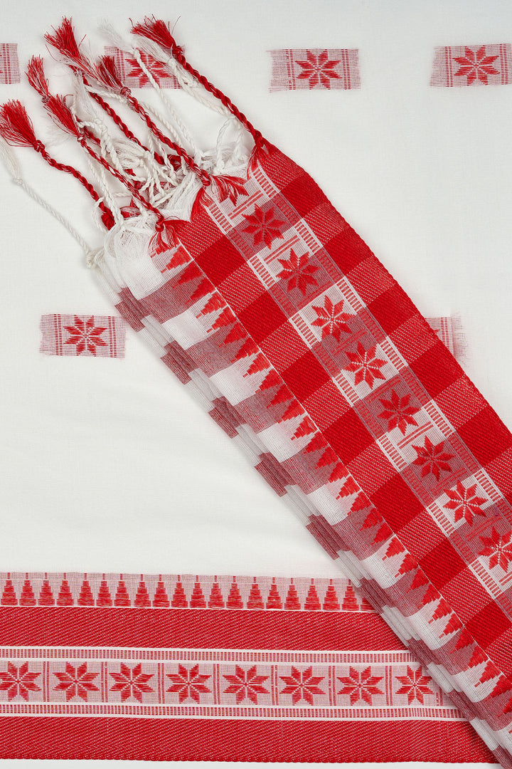 Teejh Deepanjali OffWhite &amp; Red Cotton Saree