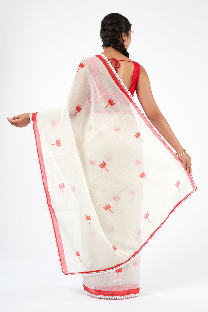 Teejh Navadurga OffWhite &amp; Red Linen Saree