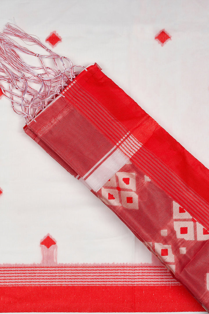 Teejh Shirodiya White &amp; Red Cotton Saree