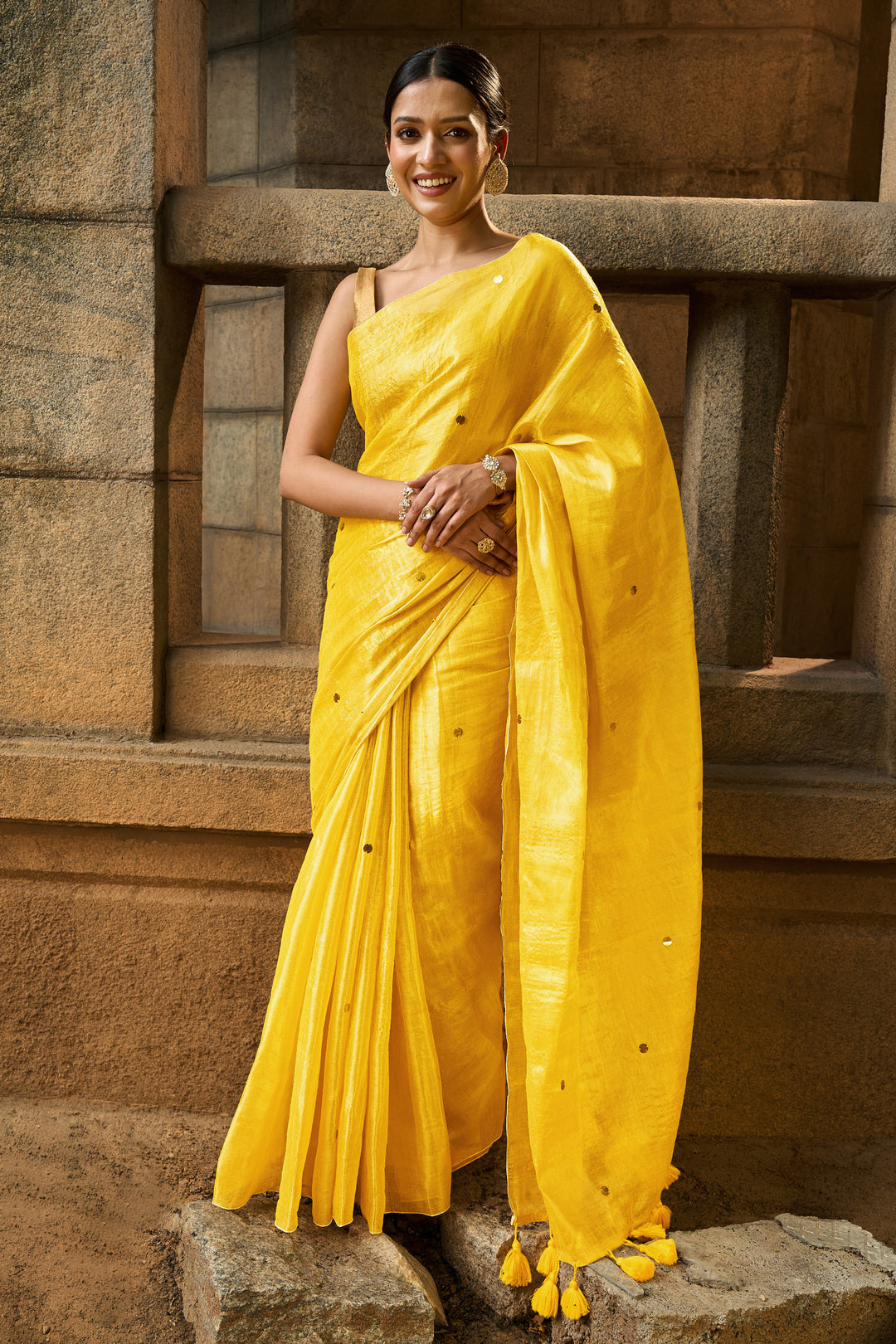 Teejh Sunheri Raga Tissue Saree