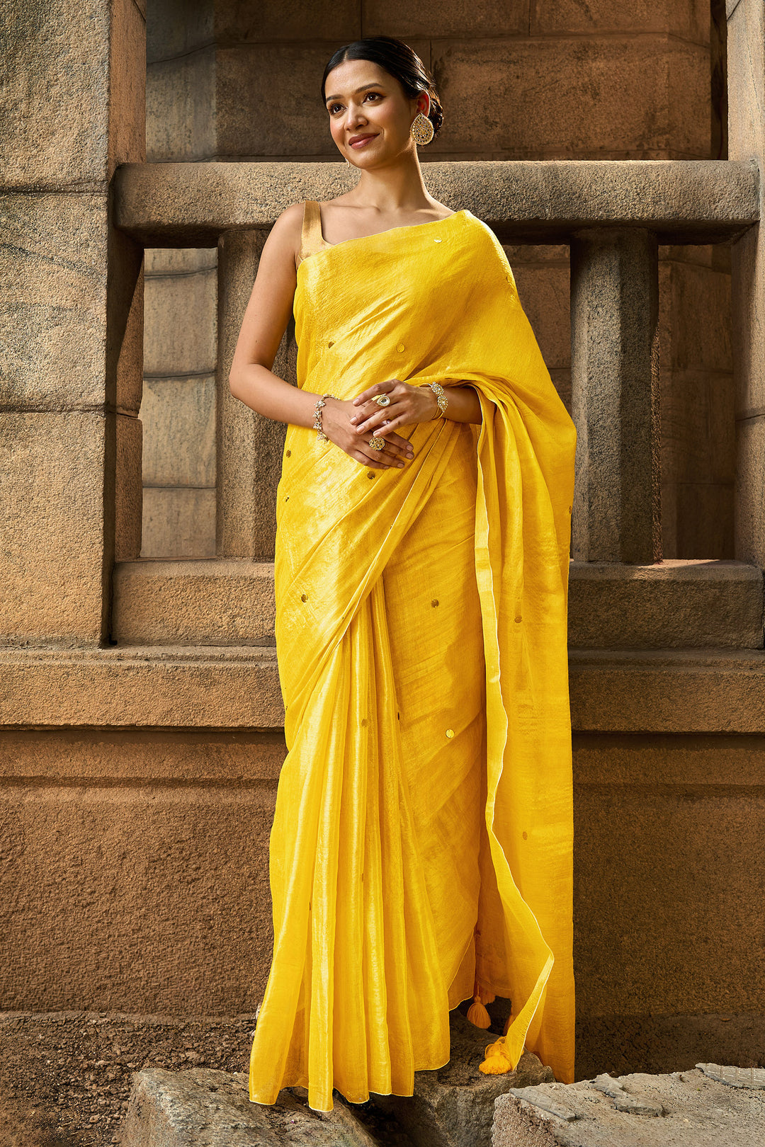 Teejh Sunheri Raga Tissue Saree