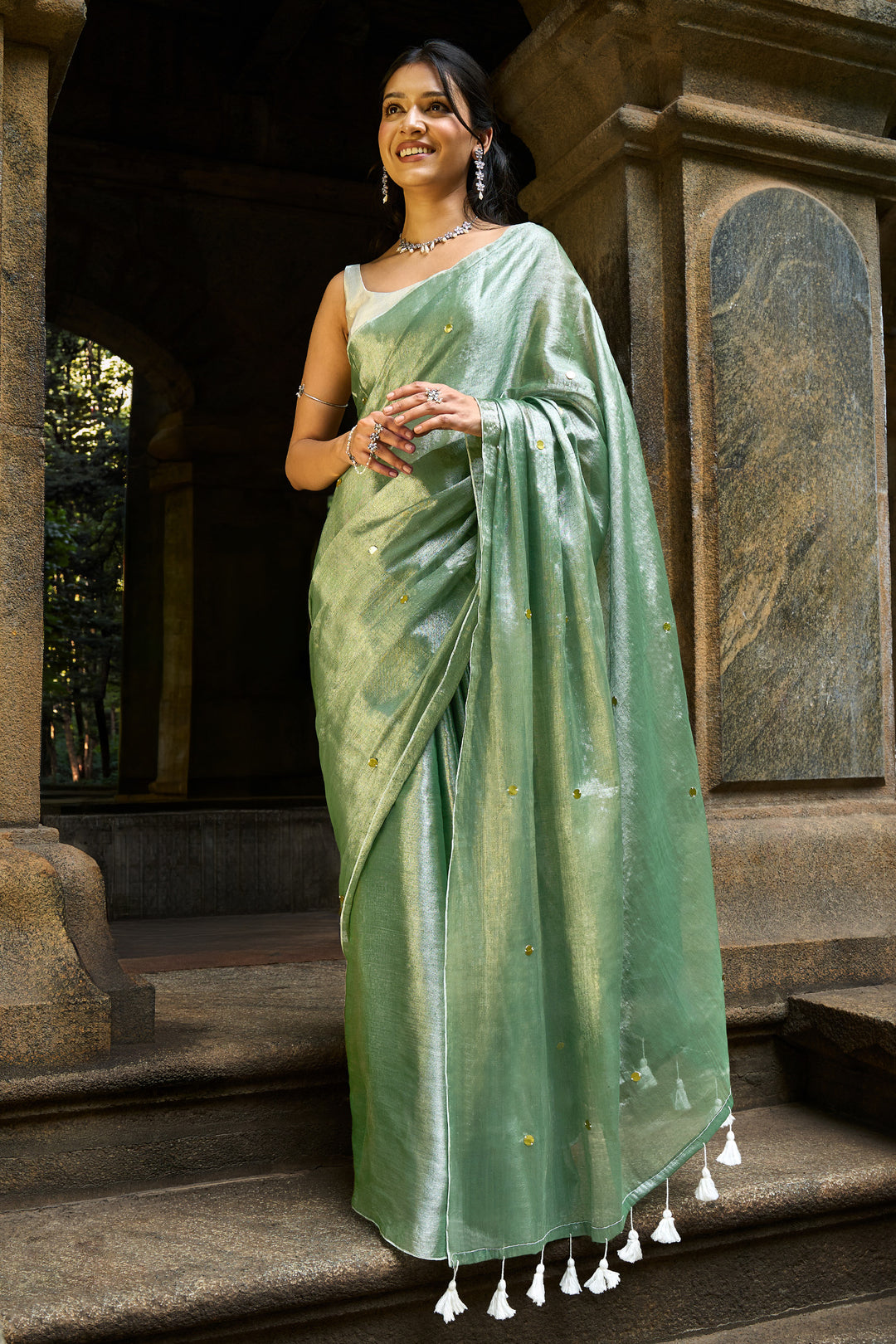 Teejh Pista Paan Raga Tissue Saree