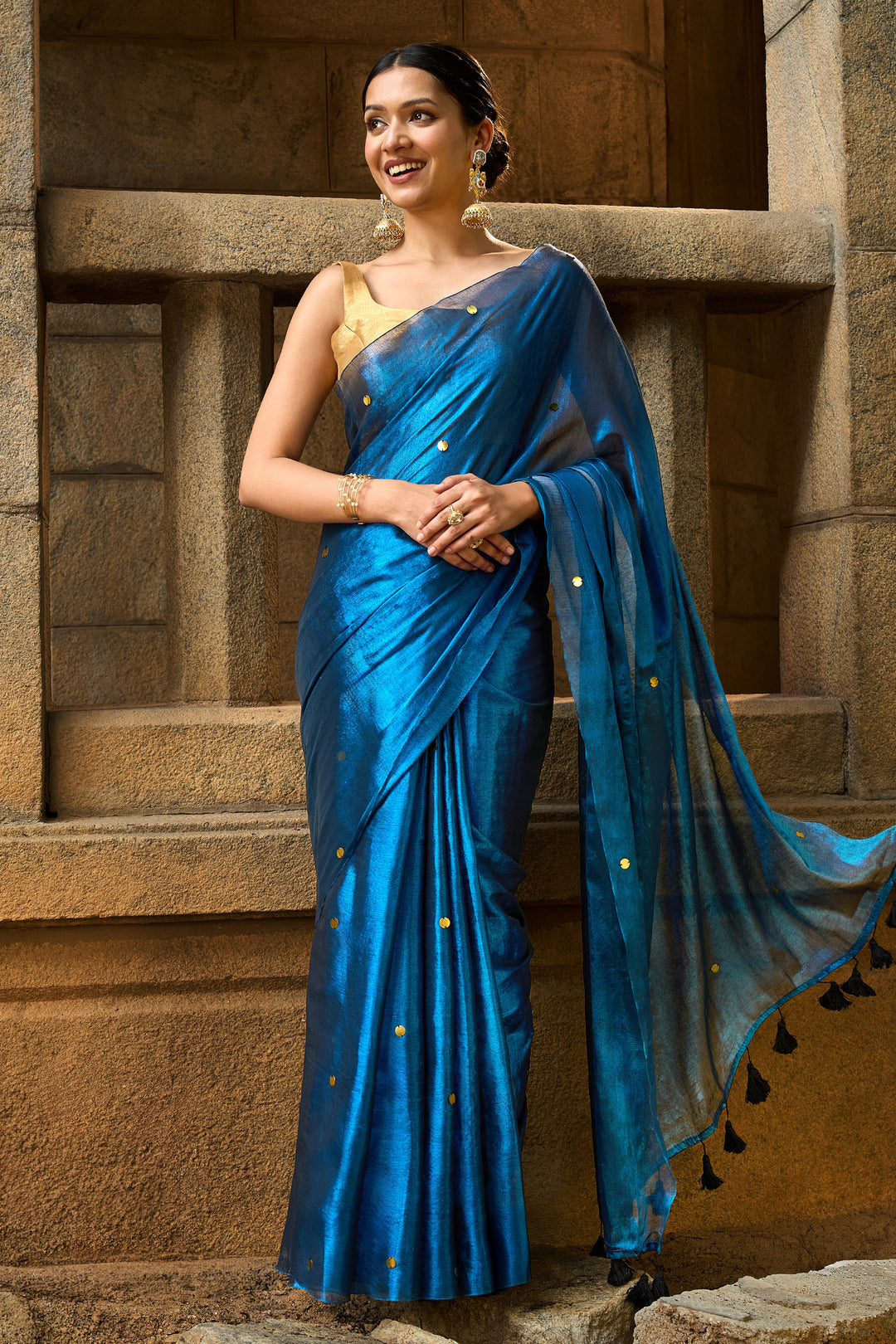 Teejh Tamra Neel Raga Tissue Saree