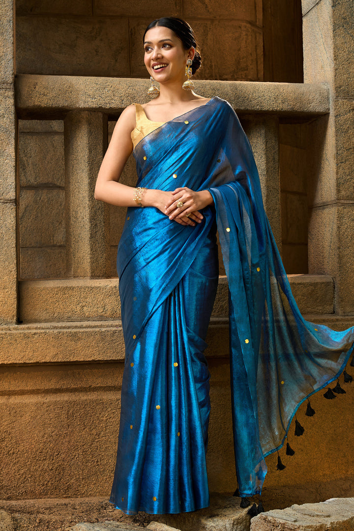 Teejh Tamra Neel Raga Tissue Saree