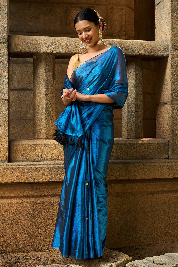 Teejh Tamra Neel Raga Tissue Saree