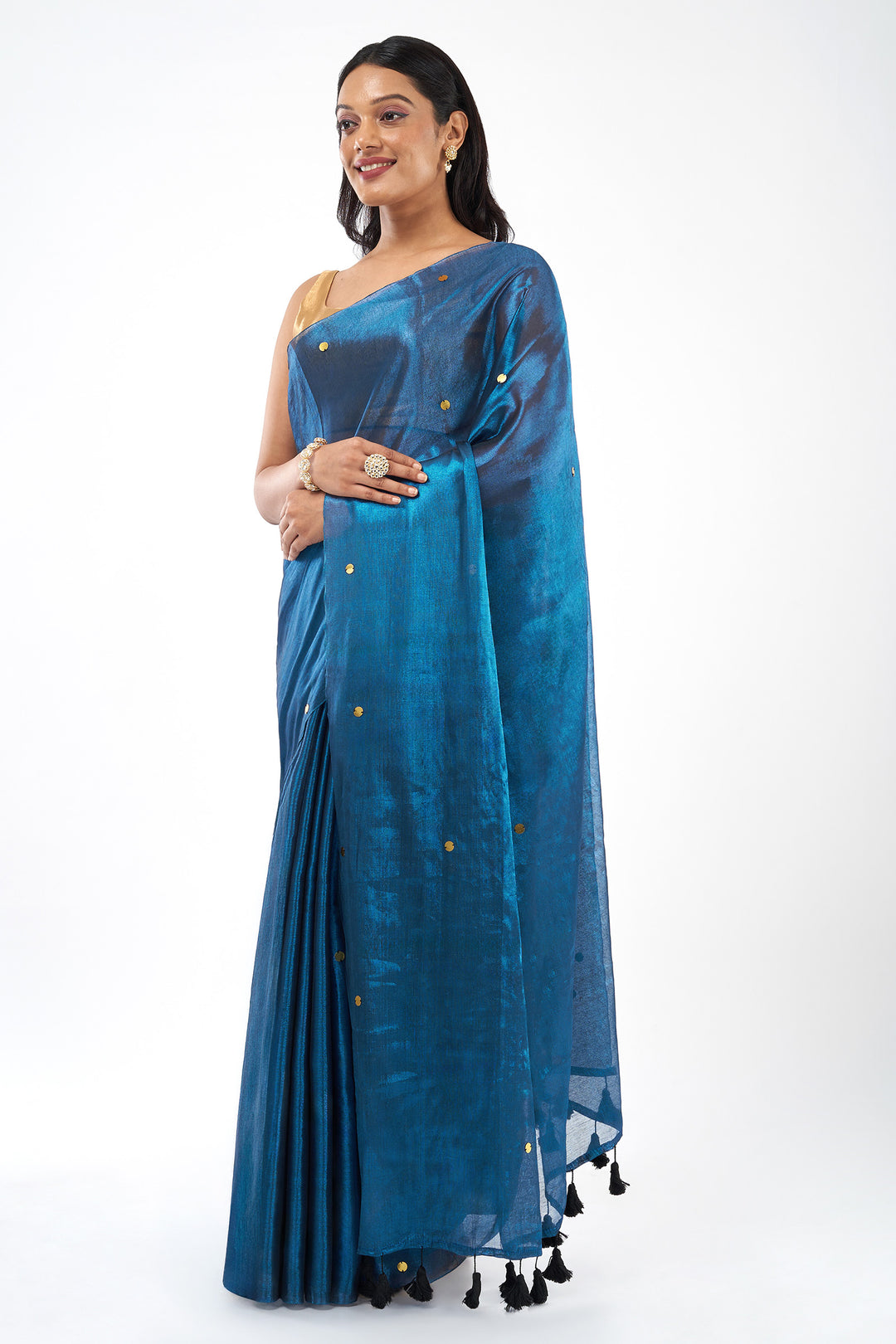 Teejh Tamra Neel Raga Tissue Saree