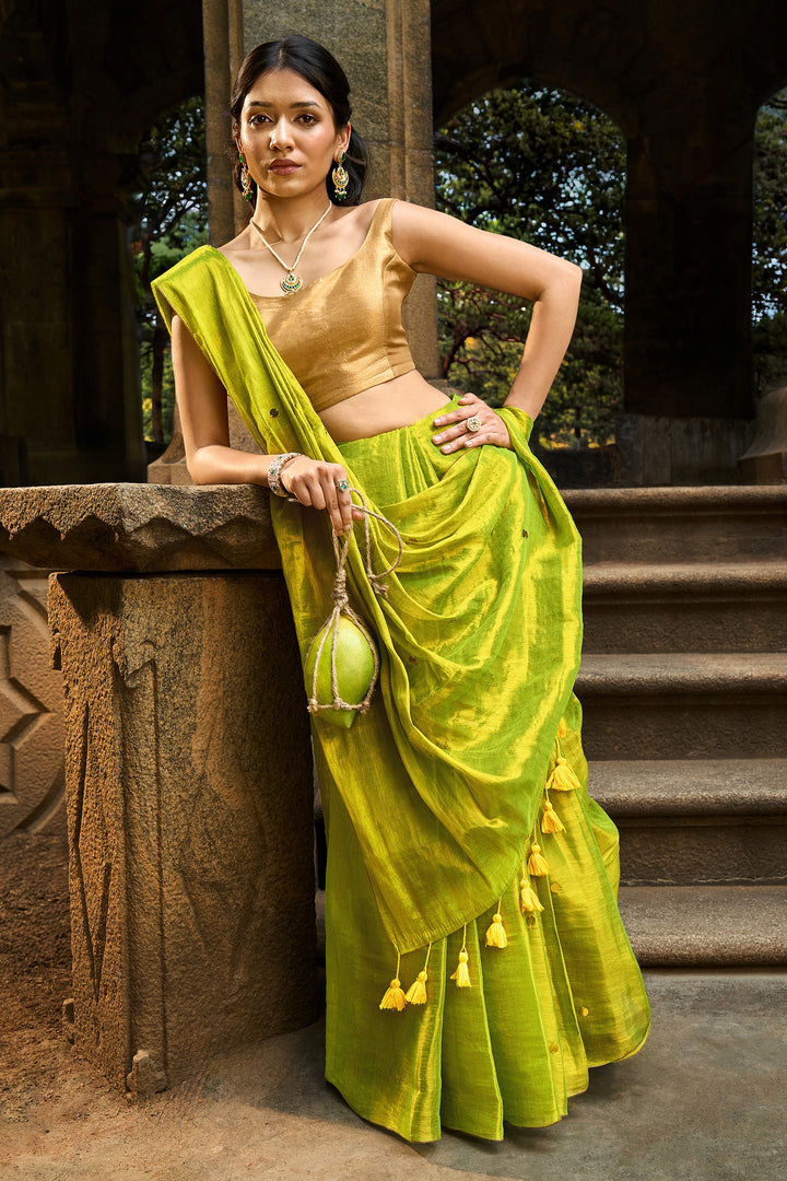 Teejh Kacchi Kairi Raga Tissue Saree