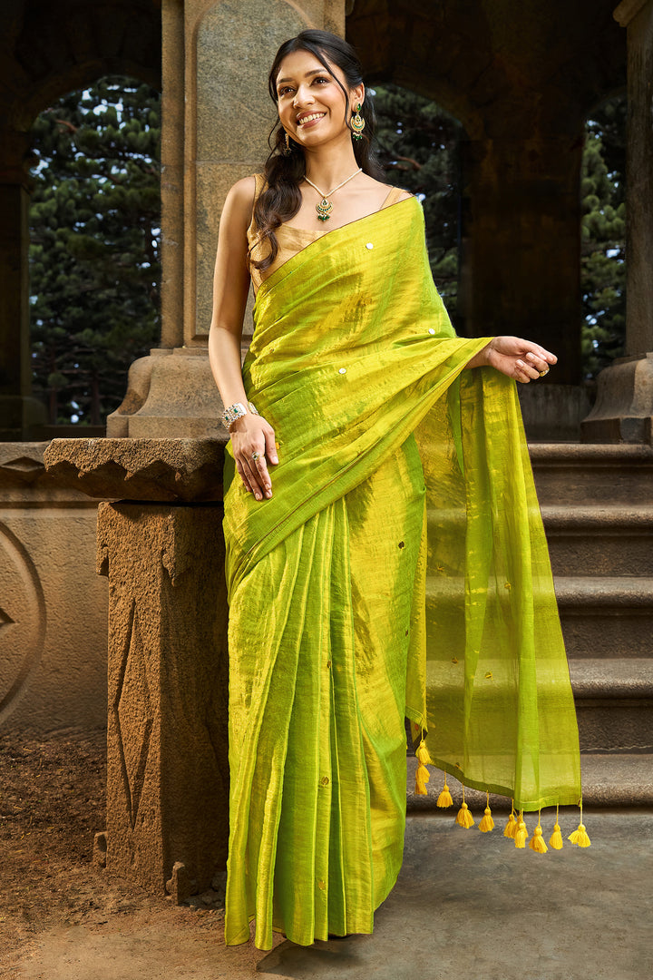 Teejh Kacchi Kairi Raga Tissue Saree