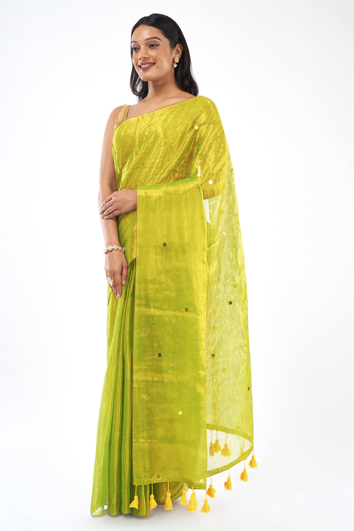 Teejh Kacchi Kairi Raga Tissue Saree