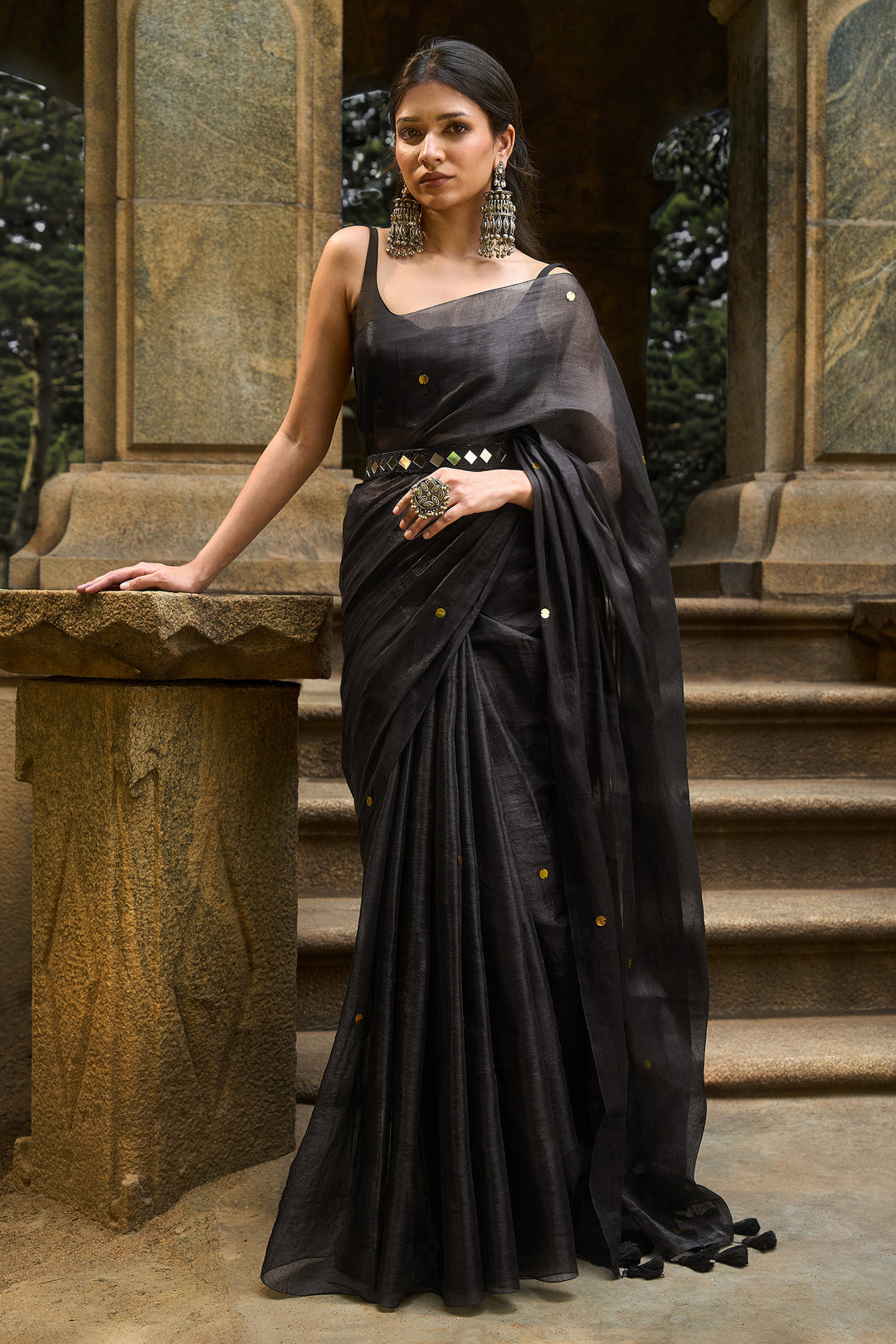 Teejh Kaali Chai Raga Tissue Saree