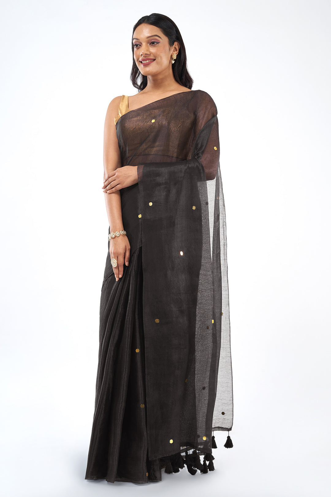 Teejh Kaali Chai Raga Tissue Saree
