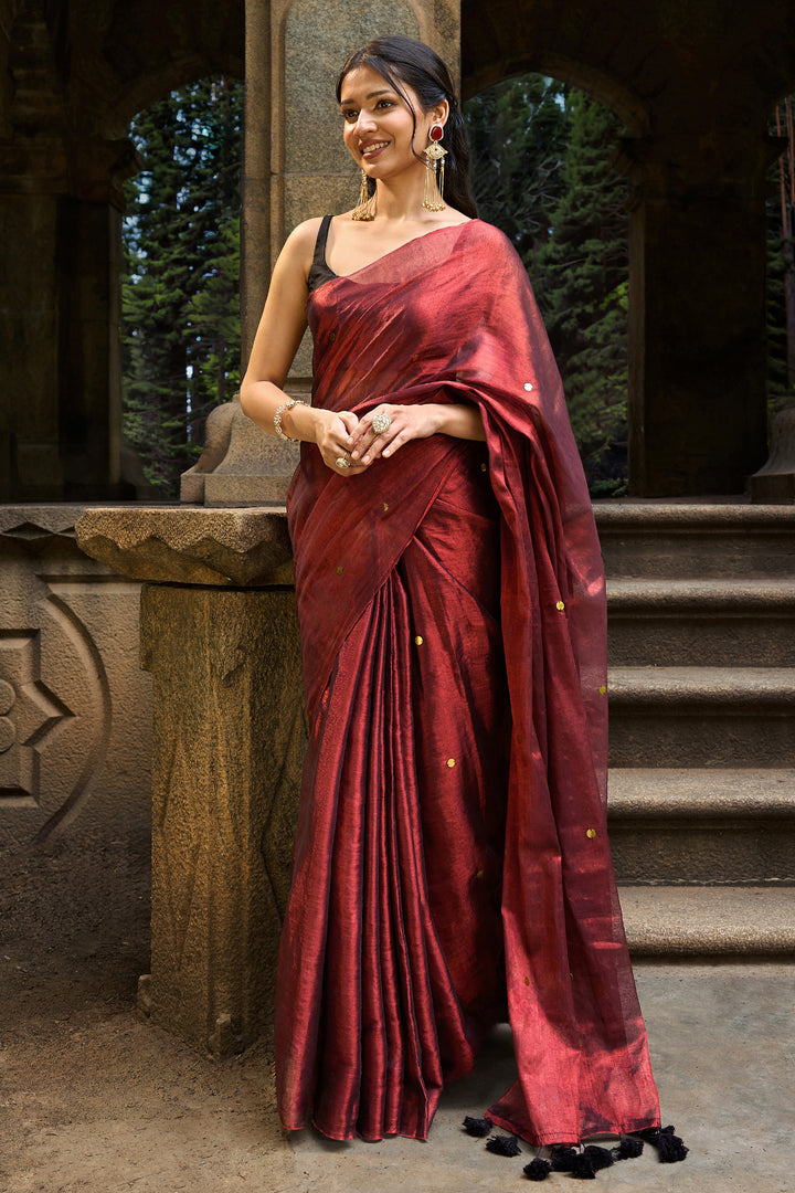 Teejh Laal Mirchi Raga Tissue Saree
