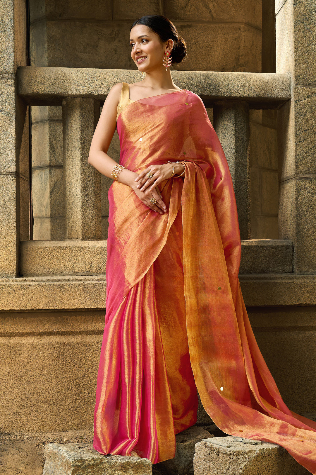 Teejh Gul Tamra Raga Tissue Saree