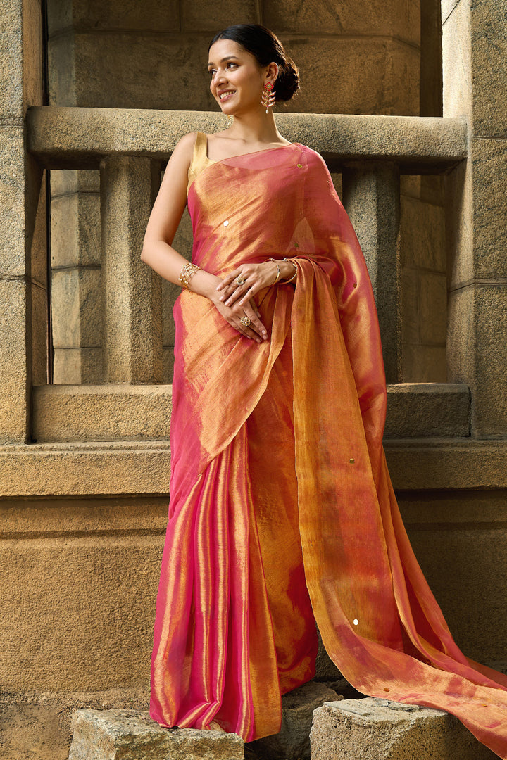 Teejh Gul Tamra Raga Tissue Saree