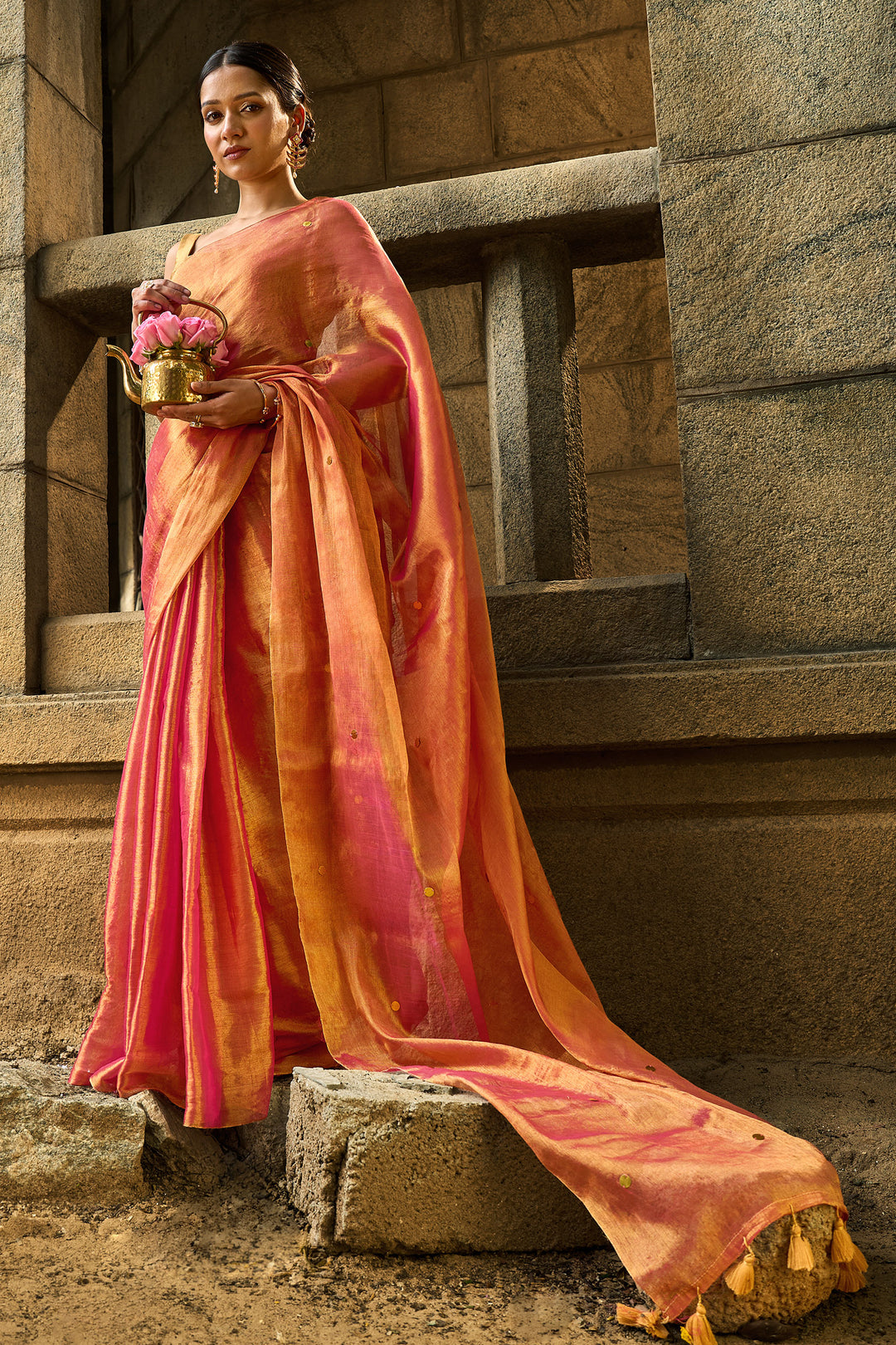 Teejh Gul Tamra Raga Tissue Saree