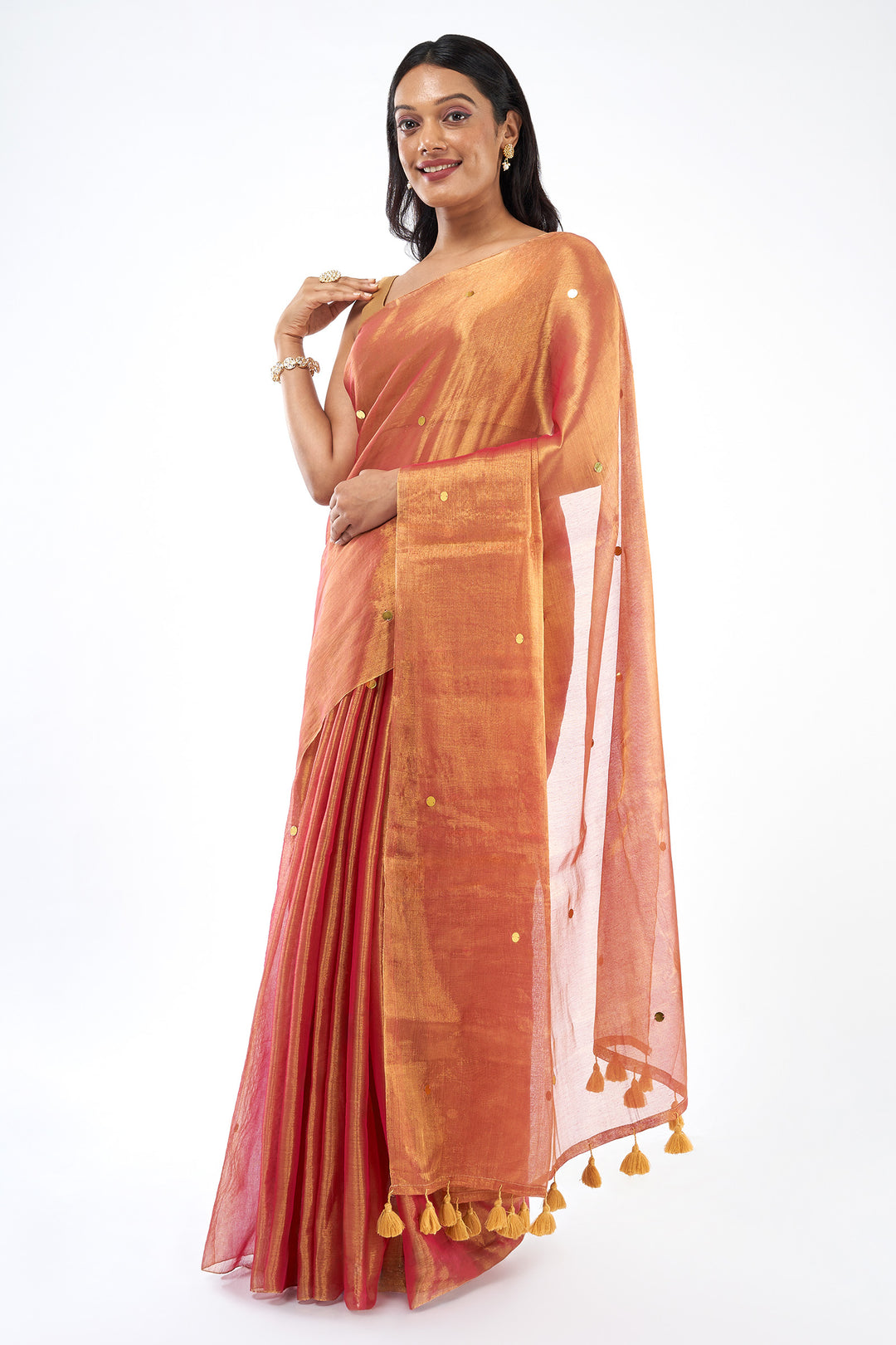 Teejh Gul Tamra Raga Tissue Saree