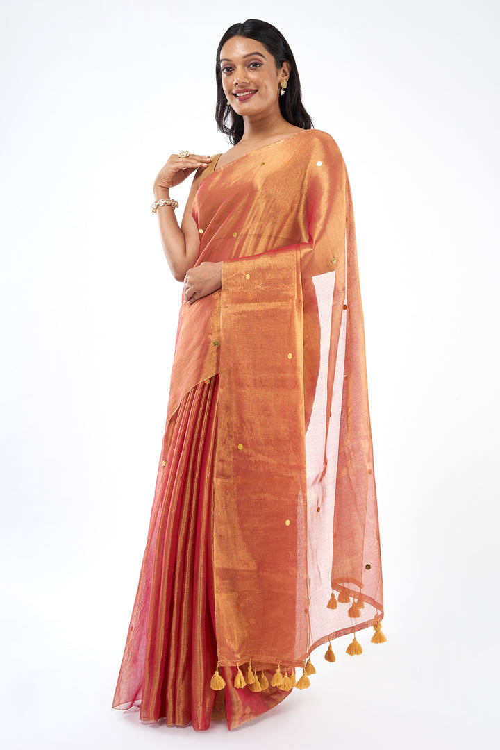 Teejh Gul Tamra Raga Tissue Saree