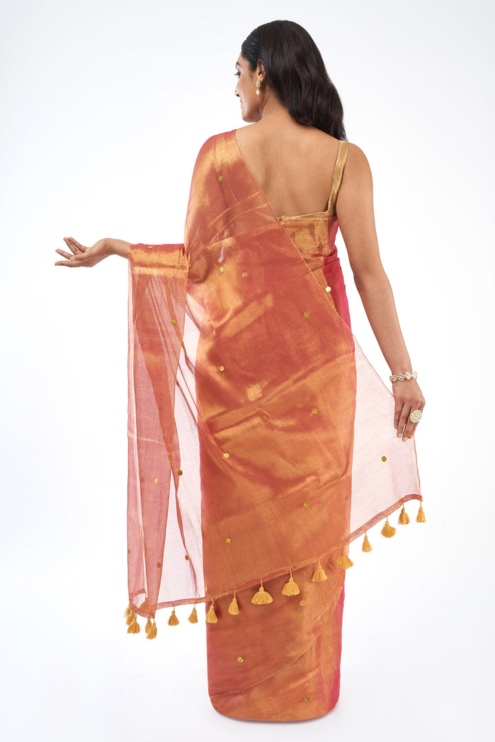 Teejh Gul Tamra Raga Tissue Saree